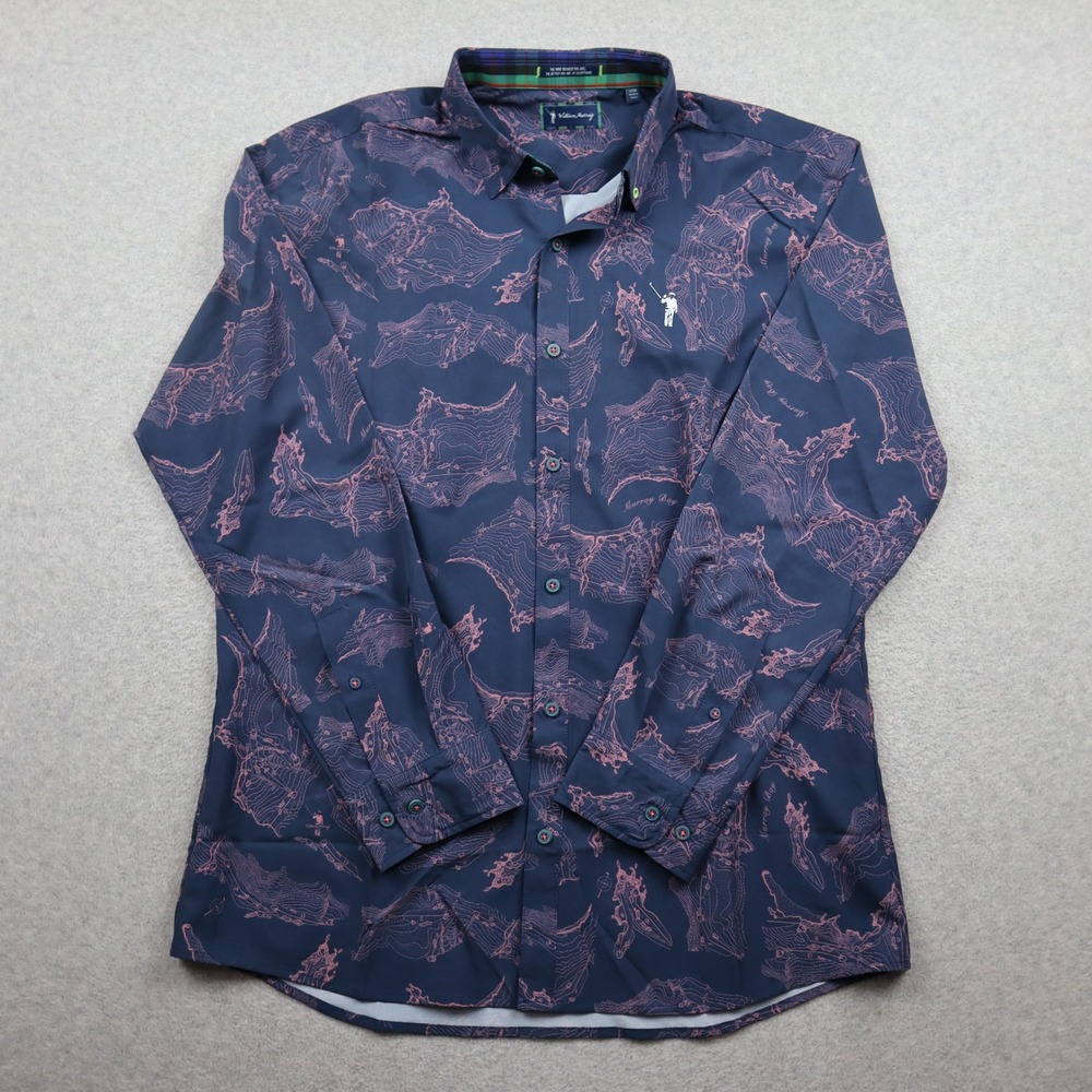 William Murray Shirt Mens Large Murray Bay Topo Navy Pink Golf Button Down L/S